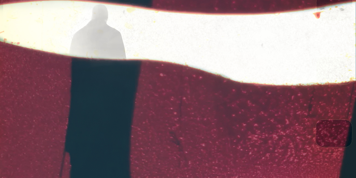 Image of man's sillhouette behind burgundy and white colors
